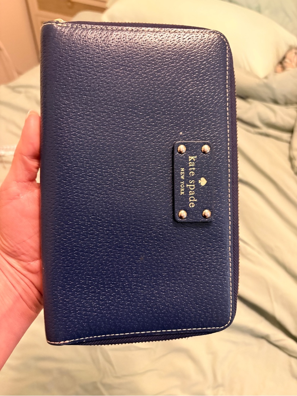 kate spade navy blue zip-around travel/passport wallet